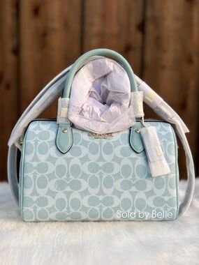 NWT Coach Rowan Satchel Bag In Signature Canvas in Light Blue